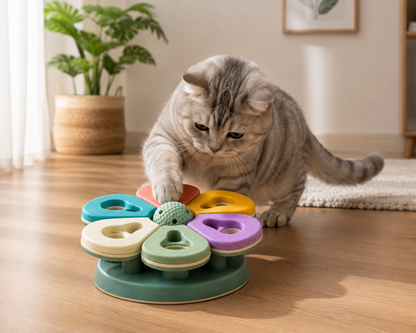 Flower-Shaped Interactive Cat Treat Puzzle Feeder – Multicoloured