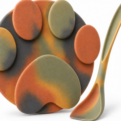 Multicolour Paw-Shaped Pet Feeding Plate and Spoon Set