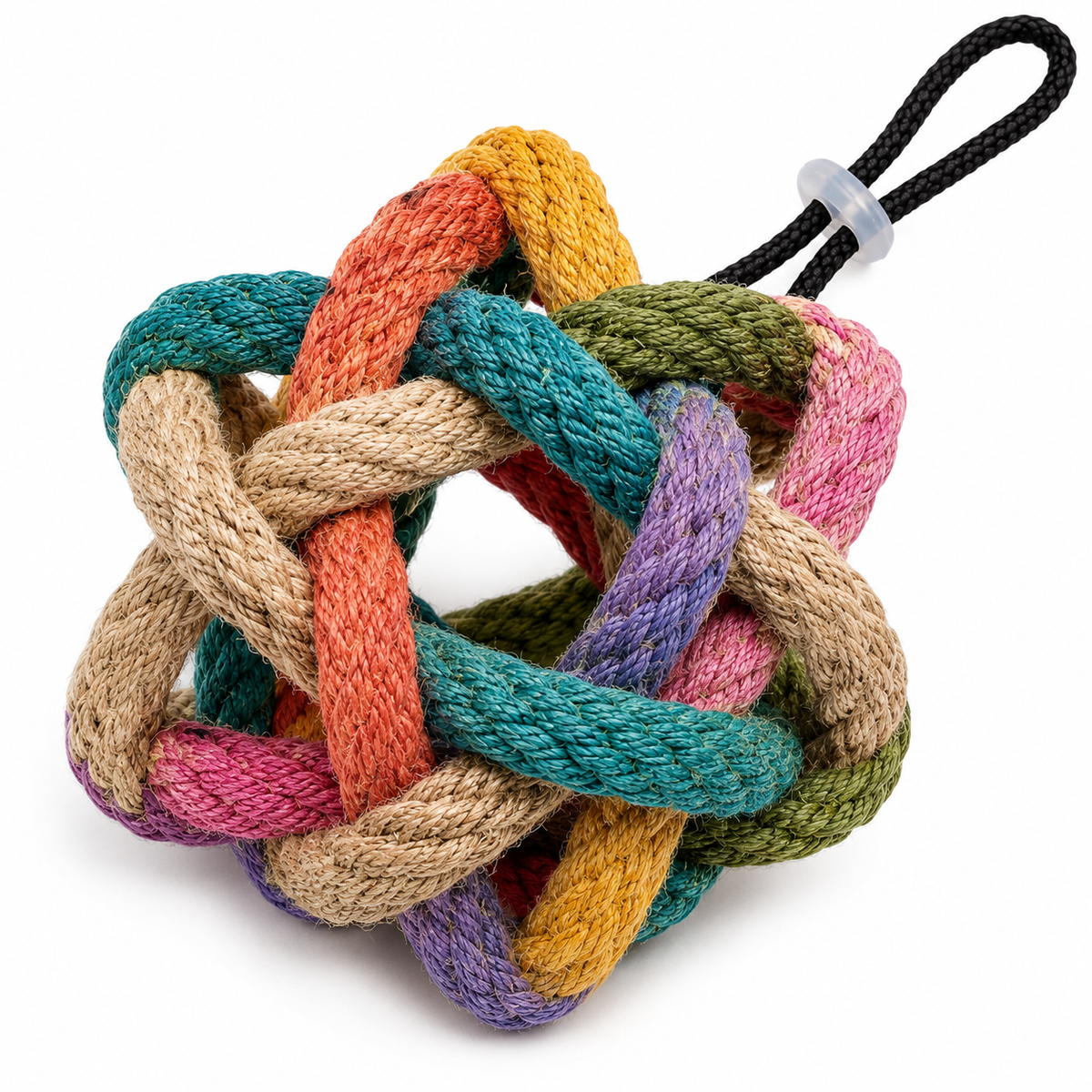 Multicoloured Woven Knot Ball Cat Toy with Loop